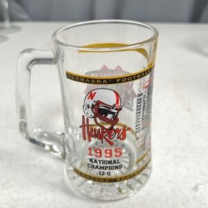 Vintage 1995 Nebraska Huskers National Champions Glass Beer Mug Tom Osborne 12-0